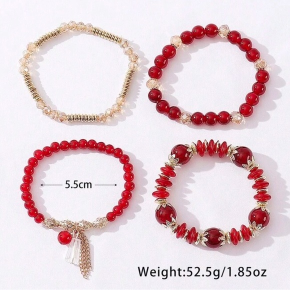 Elegant Red and Gold Beaded Bracelet Set - Picture 2 of 5